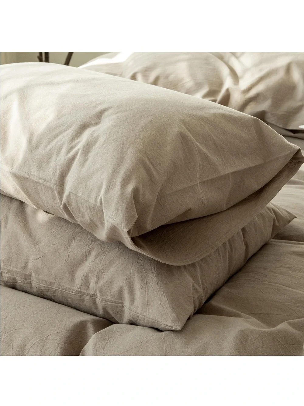 NEW MOOMEE Pillowcase Set of 2 100% Washed Cotton. Linen-Like. Queen. Taupe